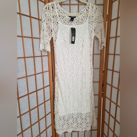 NWT RALPH LAUREN KNEE LENGTH WINTER WHITE CROCHETED COTTON SHORT SLEEVES DRESS S - Picture 5 of 11